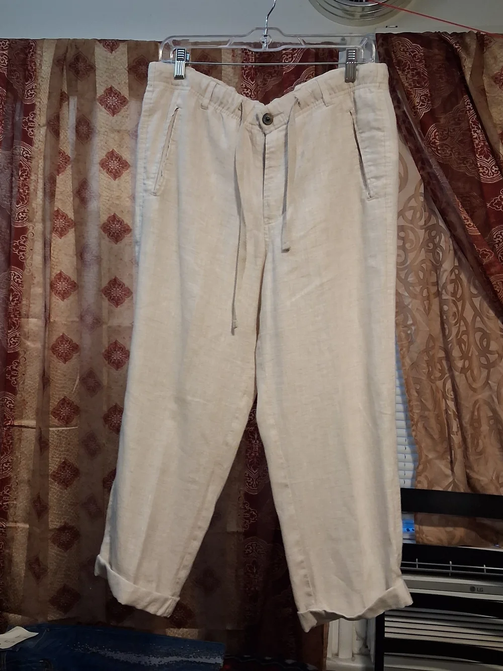 Men's TASSO ELBA off white/light beige Lightweight Linen Drawstring Pants!